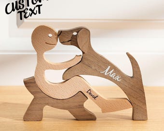 Personalized Wooden Dog & Owner Name Carving: Custom Pet Keepsake