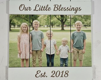 Personalized Picket Fence Photo Frame, Engraved Wood Family Portrait
