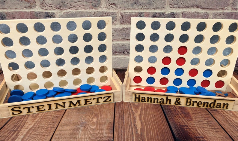 Personalized Tabletop 4-In-A-Row Game - Wood Board and 42 Discs! Custom Family Board Game!  Four In A Row! 