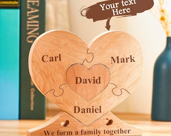 Engraved Wooden Name Heart Puzzle: Personalized Family Keepsake