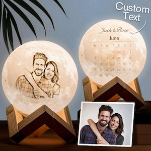 Personalized Photo Moon Lamp Name 3d Light Date Anniversary Engraved Moon Lamp - Touch Two Colors Couple Gift