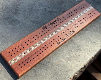 Personalized Wooden Cribbage Board: Double Track Italian Inlay, Family Game