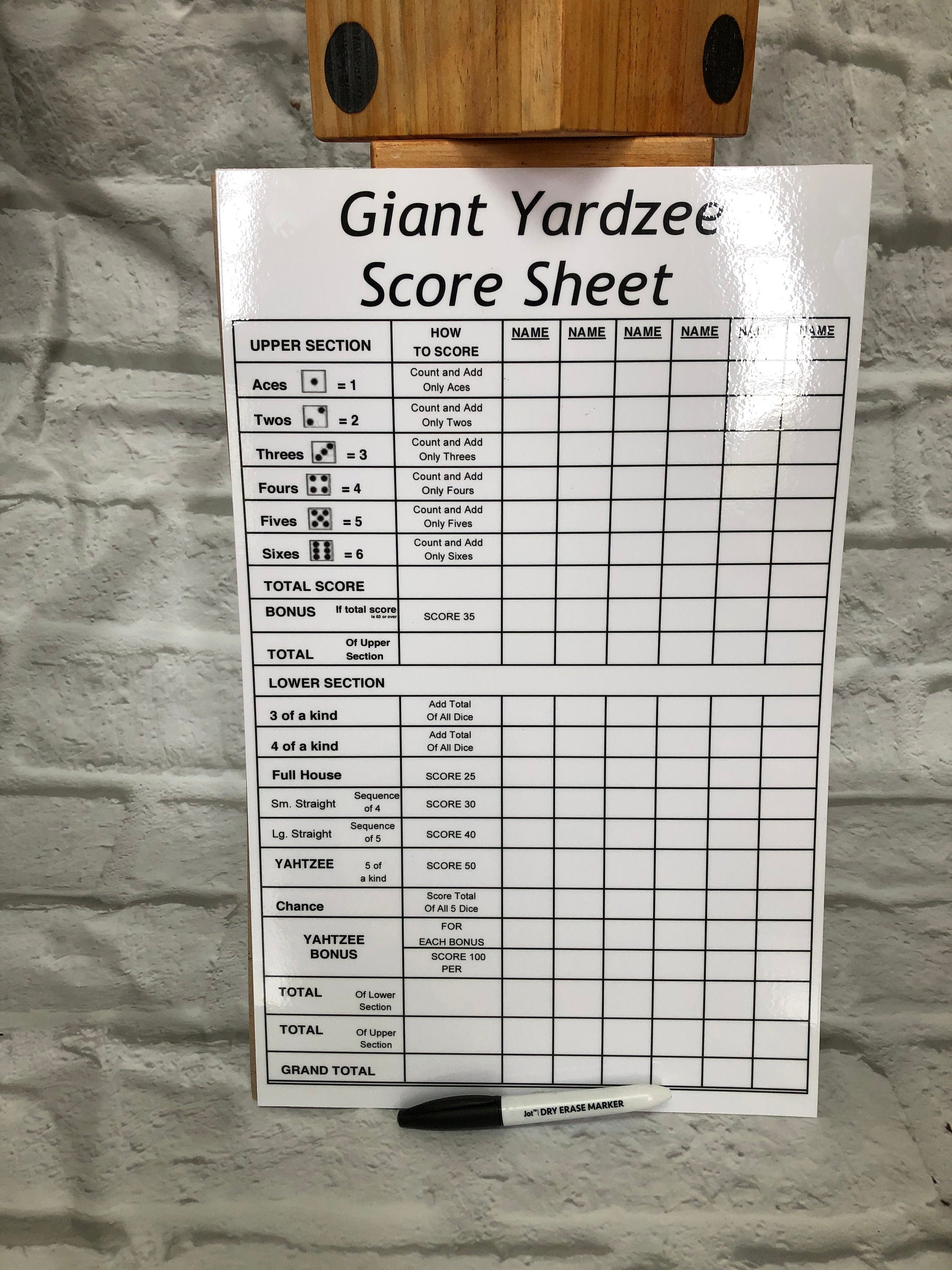 Giant Yardzee Game Score Sheet With Dry Erase Pen Score Sheet Etsy