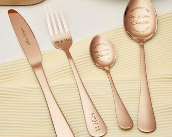 Personalized Wedding Flatware Set: Mr & Mrs Stainless Steel Keepsake