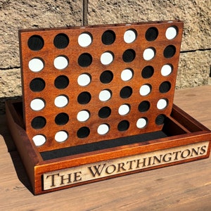 Personalized Tabletop 4-In-A-Row Game - Wood Board and 42 Discs! Custom Family Board Game!  Four In A Row!