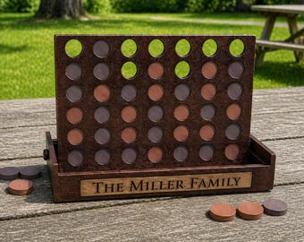Personalized Wooden 4-In-A-Row Game – Custom Family Strategy Board Game