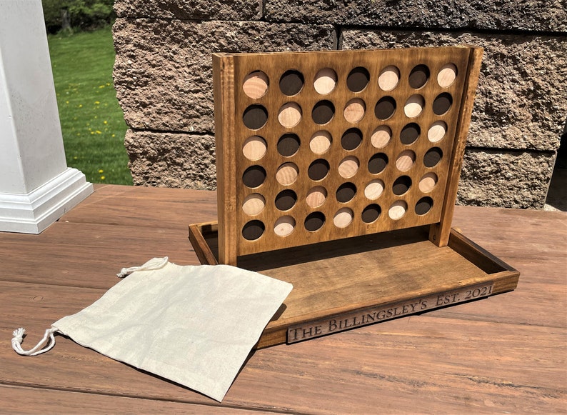 Personalized Handcrafted Tabletop 4-In-A-Row Game! Rustic English Chestnut Wood Connect Four with 42 Discs! Custom Family Board Game! 