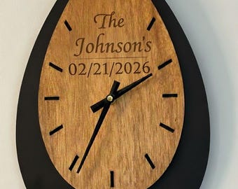 Personalized Wood Teardrop Clock: Anniversary Wedding Gift