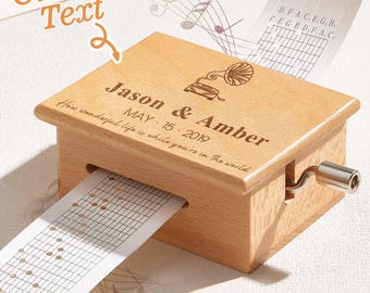 Personalized Wooden Music Box, Custom Paper Strip Tune, Anniversary Gift