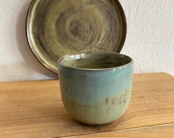 Green Ceramic Handmade Coffee Cup and Plate Set,