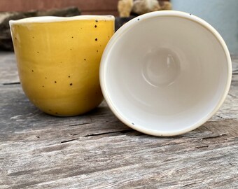 Yellow white Handmade Mug, Coffee Mug, Ceramic cup , Mug with handle, Ceramic Coffee Mug, 200 ml