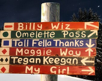 6 x Custom Ski Trail Signs, Ski Decor, Snowboarding,Rustic Wood Ski Signs, Ski Lodge Decor, Gift for Him, Ski Sign, Ski Bar Signs