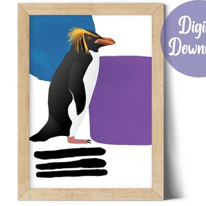 Abstract Rockhopper Penguin Print, Penguin Art, Penguin Picture, Penguin Illustration, Penguin Decor, Nursery Wall Art, Kids Room Decor