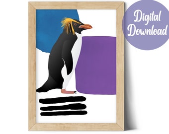 Abstract Rockhopper Penguin Print, Penguin Art, Penguin Picture, Penguin Illustration, Penguin Decor, Nursery Wall Art, Kids Room Decor