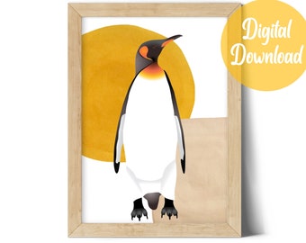 Penguin Gift, Penguin Art Print, Penguin Picture, King Penguin Illustration, Penguin Wall Decor, Nursery Wall Art, Kids Room Decor