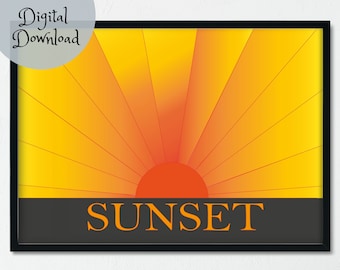 Modern Minimalist Sunset Printable, Abstract Sunset Art, Digital Download Art Print