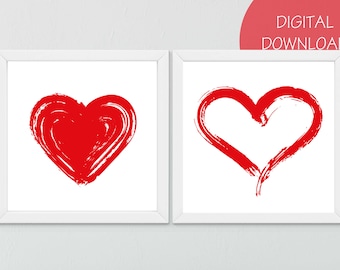 Cute Hearts Printable x 2, Valentine's Day Gift, Instant Download, Nursery Decor, Square Art Printable