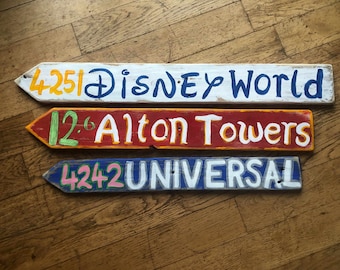 3 Custom Theme Park Signs, Amusement Park, Destination Sign, Valentines Day Gift, Wood Sign