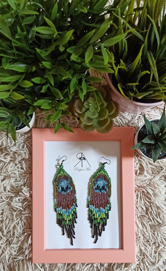 Handmade beaded earring "Peacock Feather"