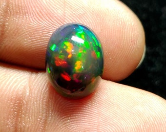 Natural Ethiopian Black  Opal Cabochon Loose stone Black Fire Opal Gemstone Oval Shape 4.55 Carat 13x10x6mm Gift for her