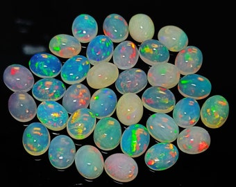 100% Natural Rare Fire Opal, 8x10 MM. Oval Shape Calibrated Wholesale Lot quality opal Cabochon Natural Ethiopian Opal Pieces Wise Gemstone.