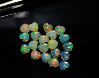 Ethiopian Opal Heart Shape, 5 MM, Fire Opal Top Quality Calibrated Wholesale Lot opal Cabochon Natural Ethiopian Opal Pieces Wise Gemstone.