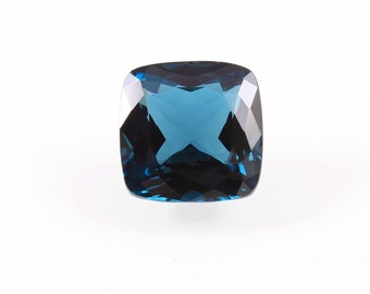 Natural London Blue Topaz Faceted Cut Stone Cushion Shape Handmade Gemstones  13 Cts. 13.5x13.5x8.5MM