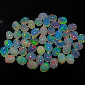 Natural Fire Opal Calibrated Wholesale Lot, 7x9 MM. Multi Fire Top Quality Oval Shape Cabochon Natural Ethiopian Opal Pieces Wise Gemstone.