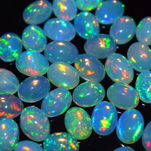 100% Rare Fire Opal Oval Shape Cabochon, 6x8 MM Calibrated Wholesale Lot opal Cabochon Natural Ethiopian Opal Pieces Wise Gemstone.