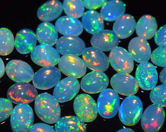 100% Rare Fire Opal Oval Shape Cabochon, 6x8 MM Calibrated Wholesale Lot opal Cabochon Natural Ethiopian Opal Pieces Wise Gemstone.