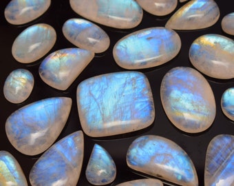 AAA Rainbow Moonstone Cabochon Lot, Mixed Shapes, Loose Gemstones