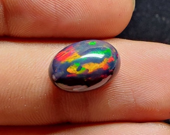 Natural Ethiopian Black  Opal Cabochon Loose stone Black Fire Opal Gemstone Oval Shape 4.20 Carat 14x9x6mm Gift for her