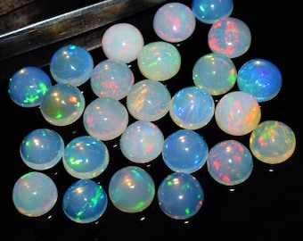 Ethiopian Fire Opal 9 MM. Calibrated, Round Shape Wholesale Lot quality opal Cabochon Natural Ethiopian Opal Pieces Wise Gemstone.