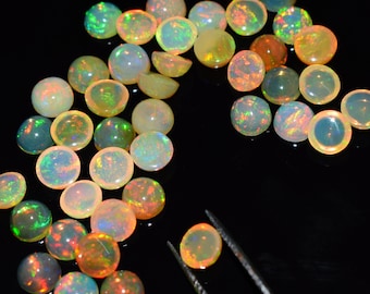 Natural Opal Calibrated 7 mm. Round Shape Wholesale Lot AAA Rare quality Fire opal Cabochon Natural Ethiopian Opal Pieces Wise Gemstone.
