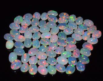 Opal Fire Calibrated, 7x5 MM. Oval Shape Cabochon Calibrated Wholesale Lot opal Cabochon Natural Ethiopian Opal Pieces Wise Gemstone.