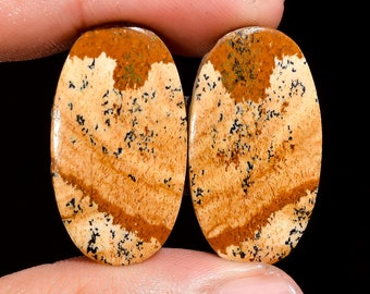 Par de cabujones de jaspe paisaje natural, para la elaboración de joyas
