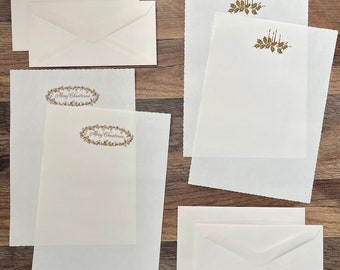 Merry Christmas / Candles Stationery Holiday Letter Sets | 2 Sheets w/ 2 Envelopes