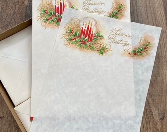 Vintage Season’s Greetings Christmas Stationery Holiday Letter Set | 2 Sheets w/ Envelopes