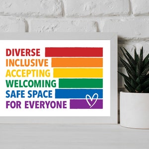 LGBTQ Flag Poster | Rainbow Classroom Diversity | Diverse Inclusive Accepting Welcoming Safe Space For Everyone | Pride | Digital Download