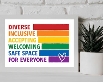 LGBTQ Flag Poster | Rainbow Classroom Diversity | Diverse Inclusive Accepting Welcoming Safe Space For Everyone | Pride | Digital Download