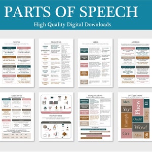 BESTES ANGEBOT - Wortarten - 8er Set - Englische Grammatik Lernposter, Klassenzimmerposter | Englisch Klassenzimmer Dekor |Digitale Downloads