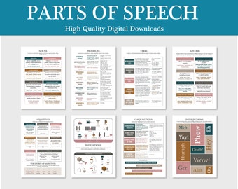 BEST OFFER - Parts of speech – Set of 8 - English Grammar Educational Poster, Classroom Poster | English Classroom Decor |Digital Downloads