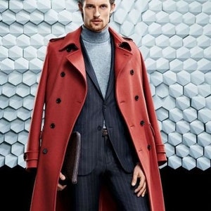 Men Red Long Overcoat Tweed Vintage Long Trench Coat Men Winter Long ...