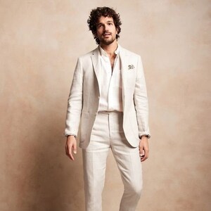 Men linen suit beige linen suit beach wedding suit linen suit groomsmen linen suit summer wedding suit cotton suit men dinner suit men suit