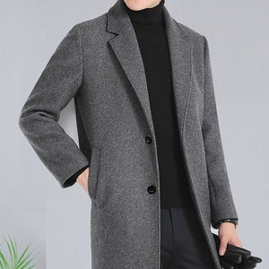 Men Grey Overcoat Vintage Long Trench Coat Men Long Jacket Coat Men ...