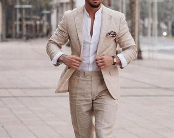 Men Linen Suit Beige Linen Suit Beach Wedding Suit Linen Suit - Etsy