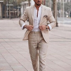 Men Linen Suit Beige Linen Suit Beach Wedding Suit Linen Suit - Etsy