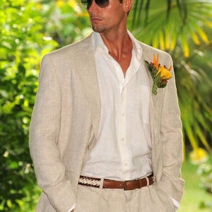 Men Linen Suit 100% Linen Suit Beach Wedding Suit Linen Suit Groomsmen ...