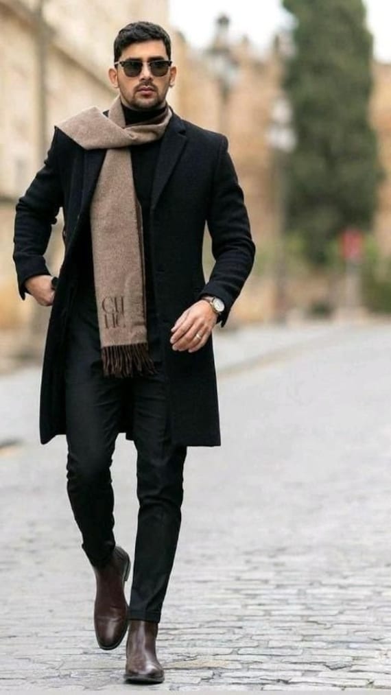 hombre negro lana invierno Abrigo Largo Gabardina Hombre Chaqueta Abrigo  Casual Largo Sólido Cortavientos Abrigo invierno Outwear regalo de navidad