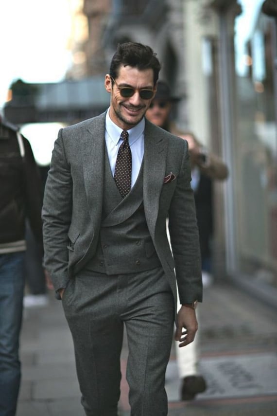Men Tweed Grey Suit Wedding Suit Groom Wear Suit 3 Piece Suit - Etsy